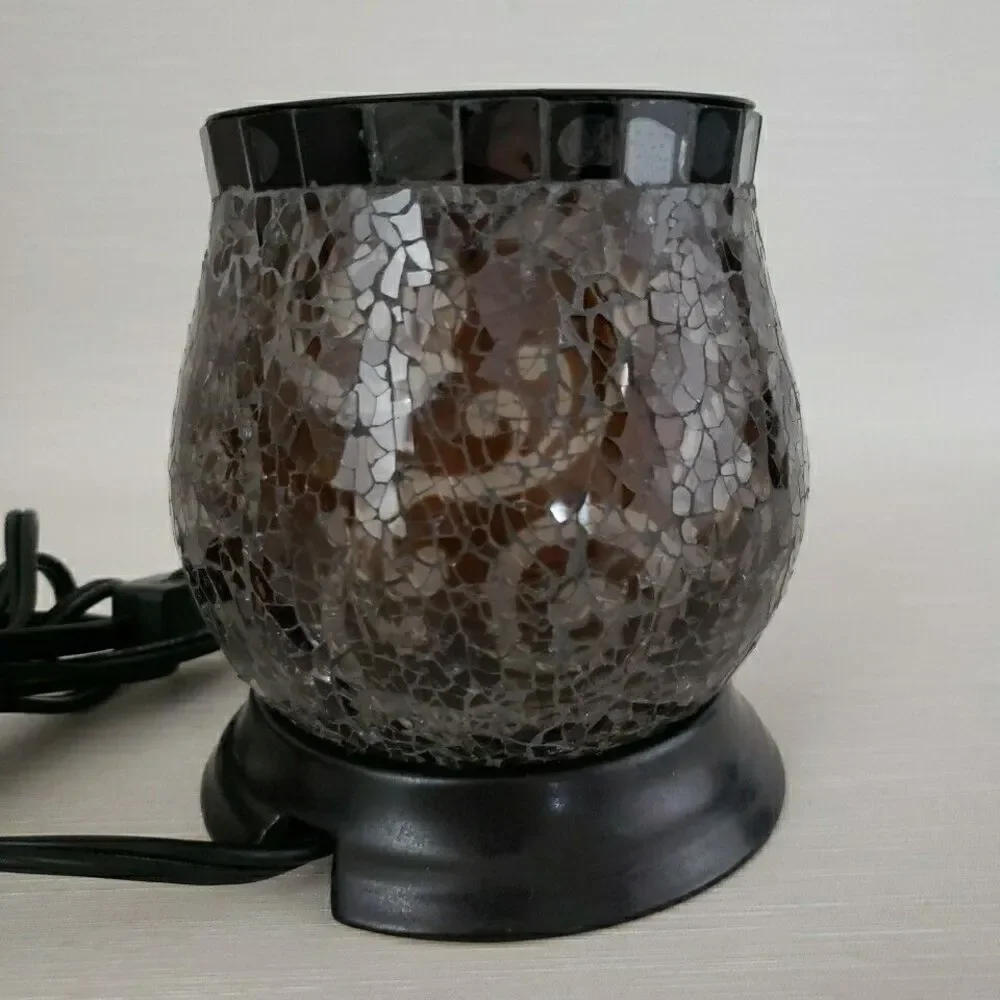 PartyLite Amaretto Swirl Wax Warmer Scent Glow Mosaic Glass Works Flaw